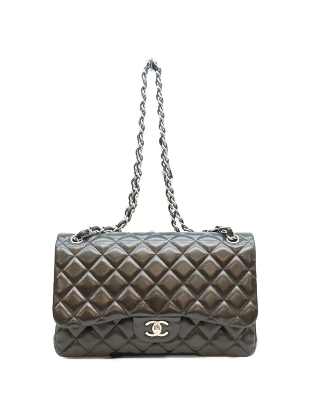 Chanel Black Lamb Silver Double Flap Maxi Quilted 30